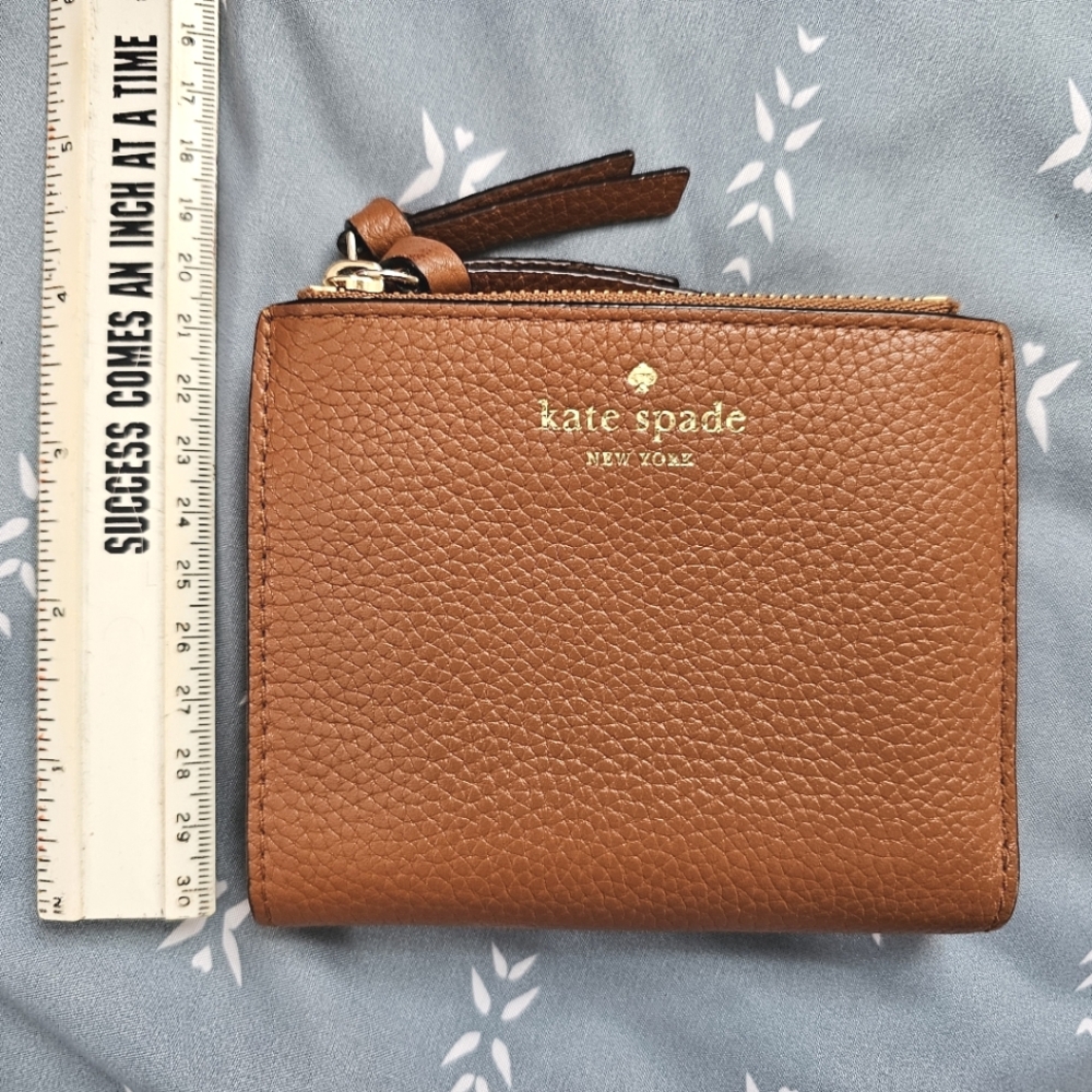 Kate Spade Bifold Wallet 2 Zip Pockets Small Malea Cognac Brown
